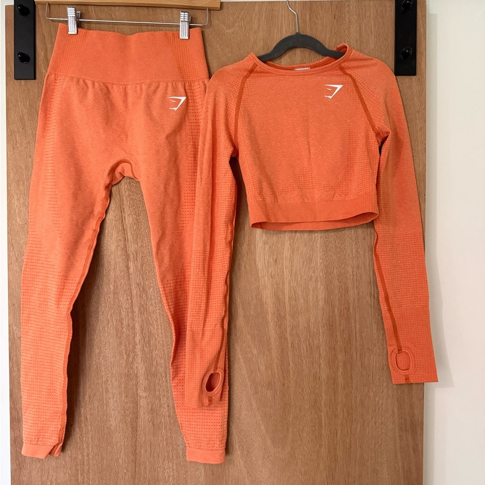 Gymshark Vital Crop Top long sleeve & leggings set apricot gym workout -S - Picture 1 of 15